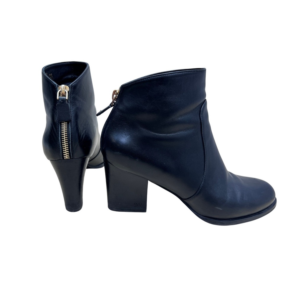 Stuart Weitzman Ankle Boots Womens 7.5 Black Good Leather Block Heel Back Zip